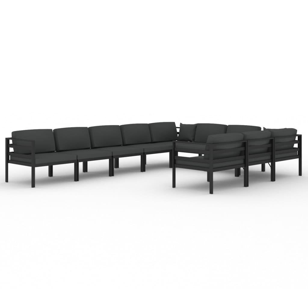 Set Divani da Giardino 10 pz con Cuscini in Alluminio Antracite | homemem39