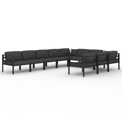 Set Divani da Giardino 10 pz con Cuscini in Alluminio Antracite | homemem39