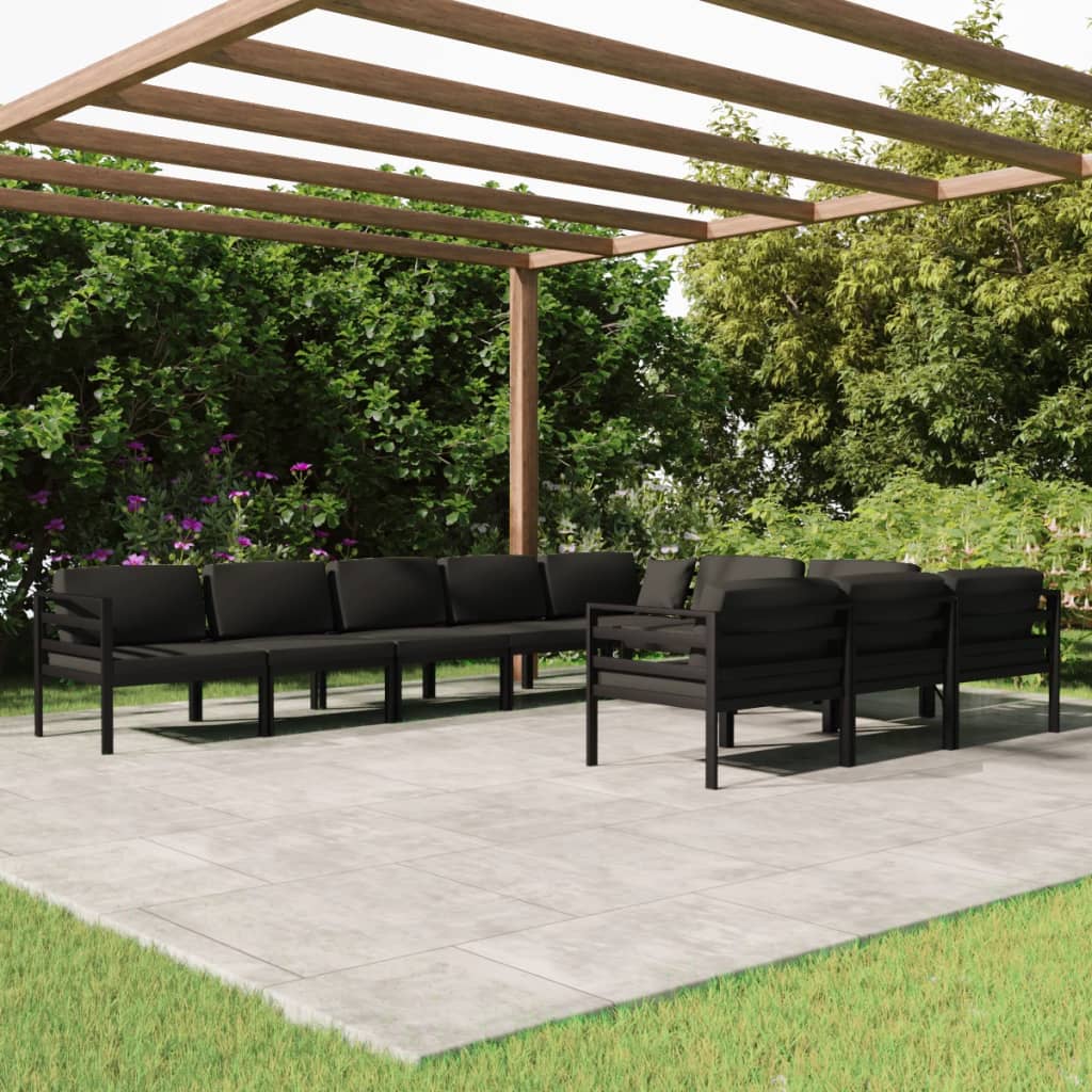 Set Divani da Giardino 10 pz con Cuscini in Alluminio Antracite | homemem39