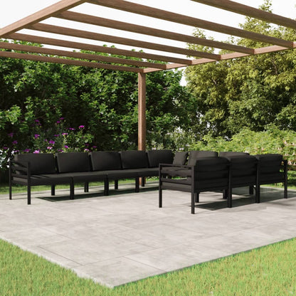 Set Divani da Giardino 10 pz con Cuscini in Alluminio Antracite | homemem39