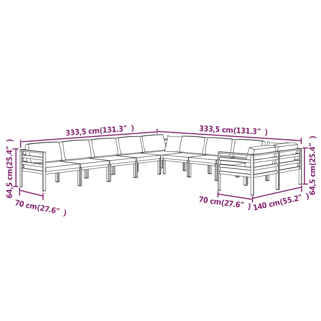 Set Divani da Giardino 10 pz con Cuscini in Alluminio Antracite | homemem39
