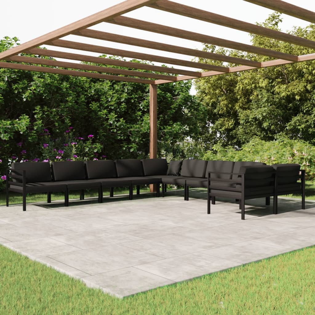 Set Divani da Giardino 10 pz con Cuscini in Alluminio Antracite | homemem39