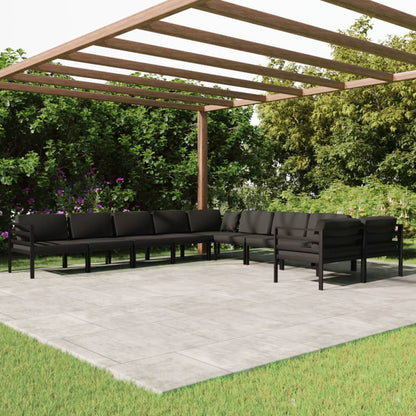 Set Divani da Giardino 10 pz con Cuscini in Alluminio Antracite | homemem39