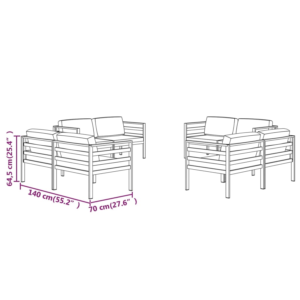 Set Divani da Giardino 8 pz con Cuscini in Alluminio Antracite | homemem39