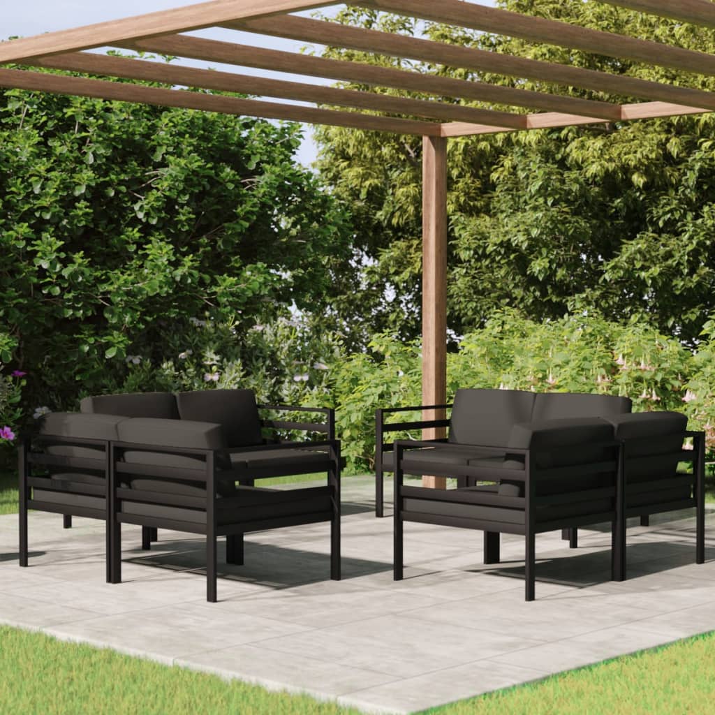 Set Divani da Giardino 8 pz con Cuscini in Alluminio Antracite | homemem39