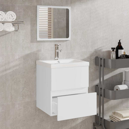 Mobile da Bagno con Specchio Bianco in Legno Multistrato