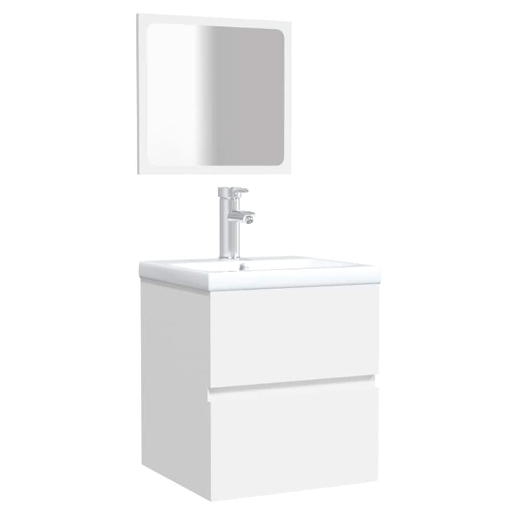 Mobile da Bagno con Specchio Bianco in Legno Multistrato