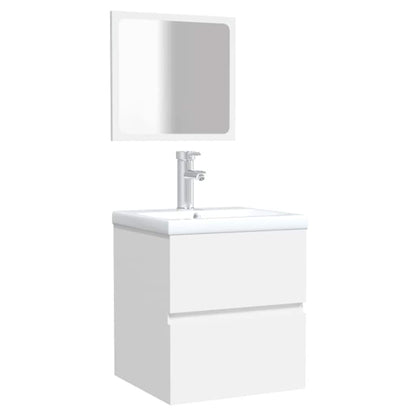 Mobile da Bagno con Specchio Bianco in Legno Multistrato