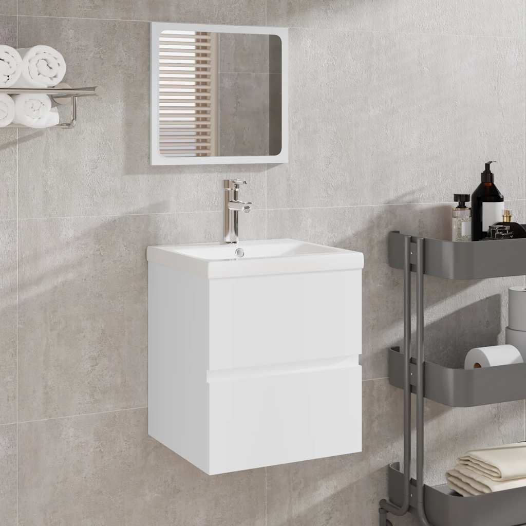 Mobile da Bagno con Specchio Bianco in Legno Multistrato | homemem39