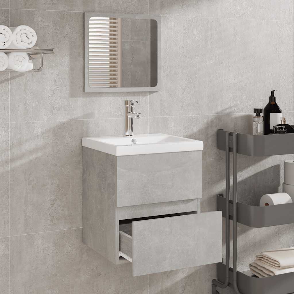 Mobile da Bagno con Specchio Grigio Cemento Legno Multistrato | homemem39
