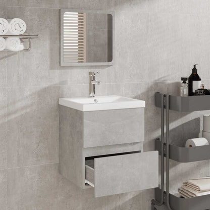 Mobile da Bagno con Specchio Grigio Cemento Legno Multistrato | homemem39