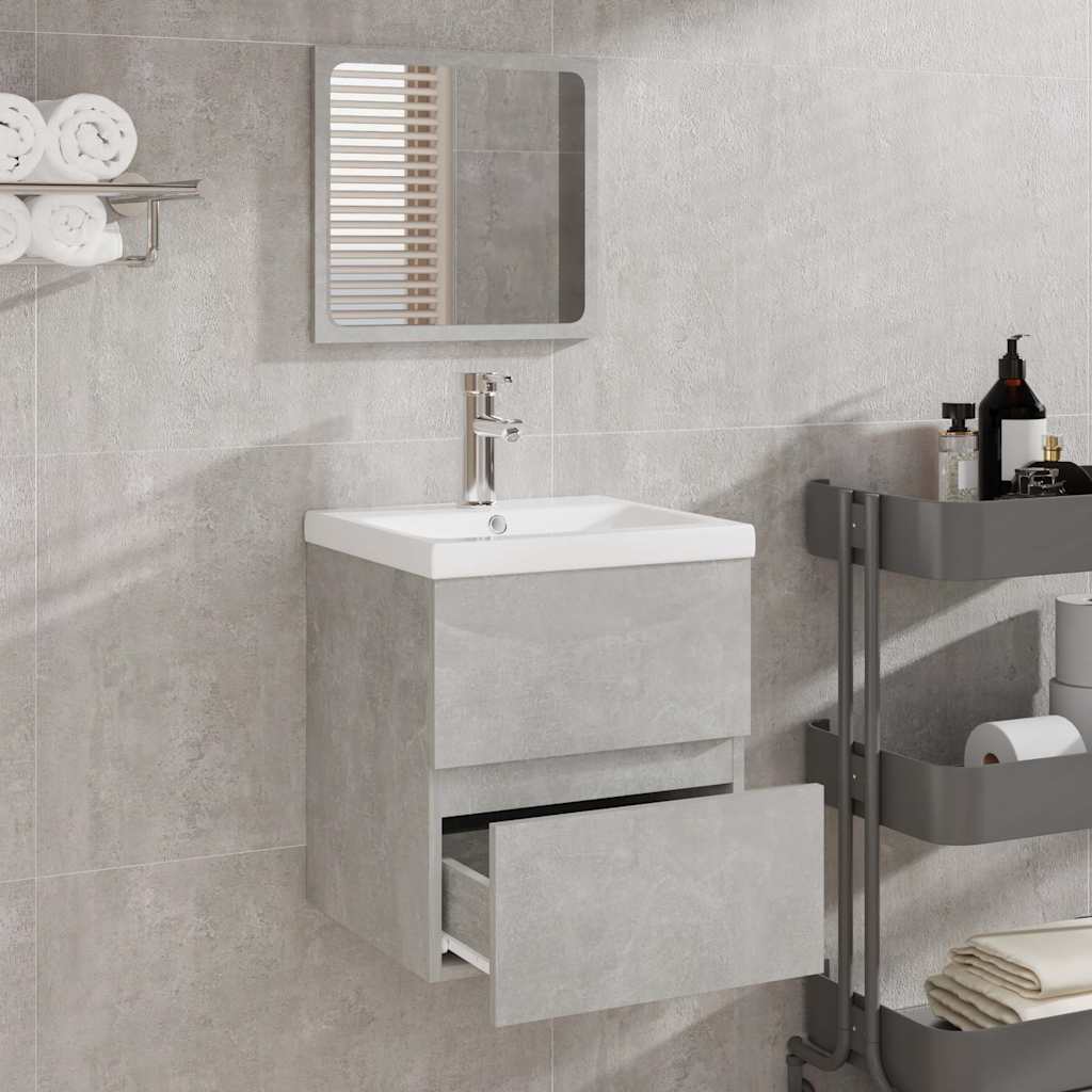 Mobile da Bagno con Specchio Grigio Cemento Legno Multistrato