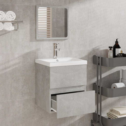 Mobile da Bagno con Specchio Grigio Cemento Legno Multistrato