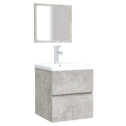 Mobile da Bagno con Specchio Grigio Cemento Legno Multistrato