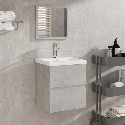 Mobile da Bagno con Specchio Grigio Cemento Legno Multistrato | homemem39
