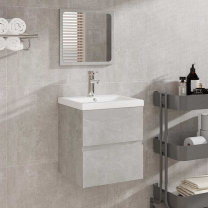 Mobile da Bagno con Specchio Grigio Cemento Legno Multistrato