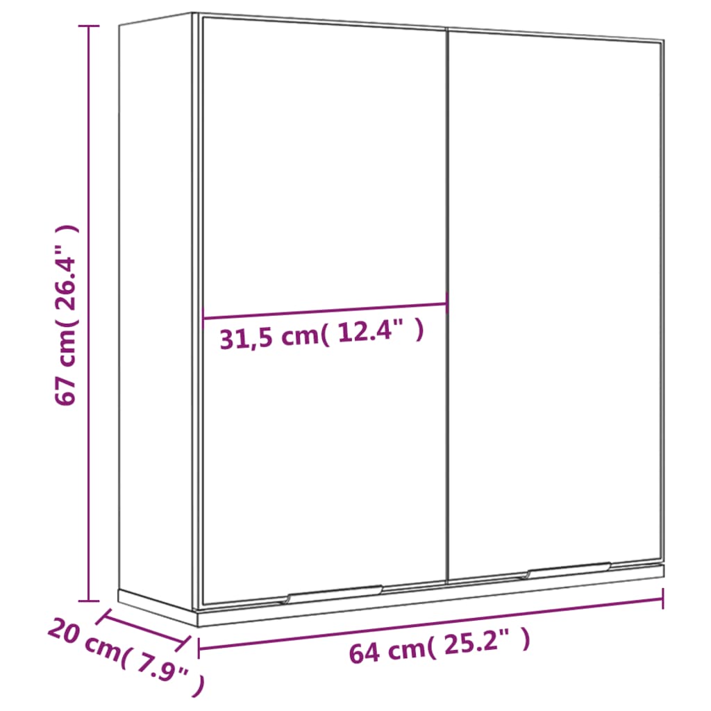 Armadietto a Specchio da Bagno Grigio Cemento 64x20x67 cm - homemem39