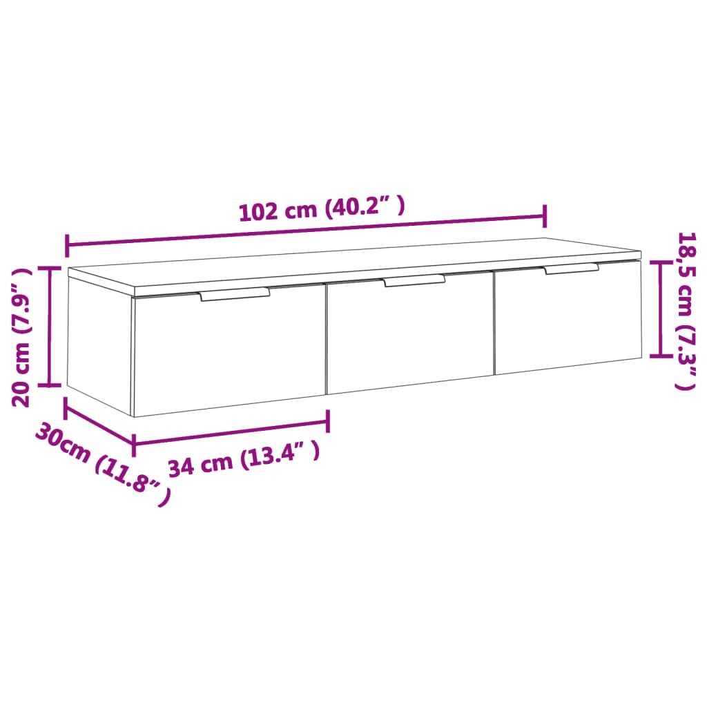 Armadietto a Muro Nero 102x30x20 cm in Legno Multistrato - homemem39