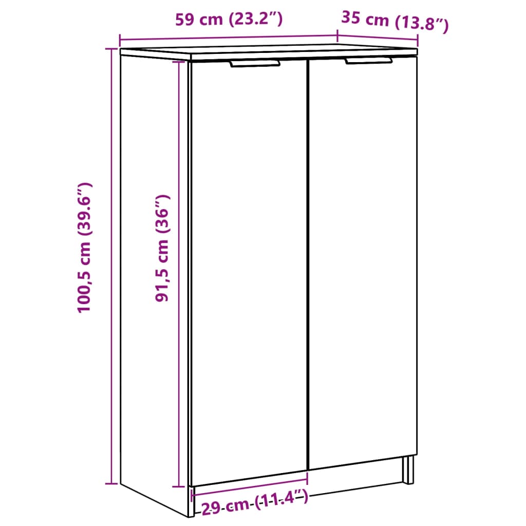 Scarpiera Bianco Lucido 59x35x100 cm in Legno Multistrato