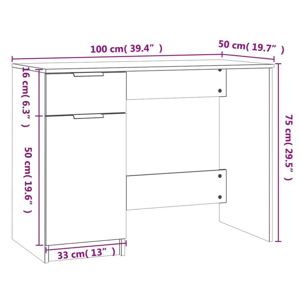 Scrivania Nera 100x50x75 cm in Legno Multistrato - homemem39