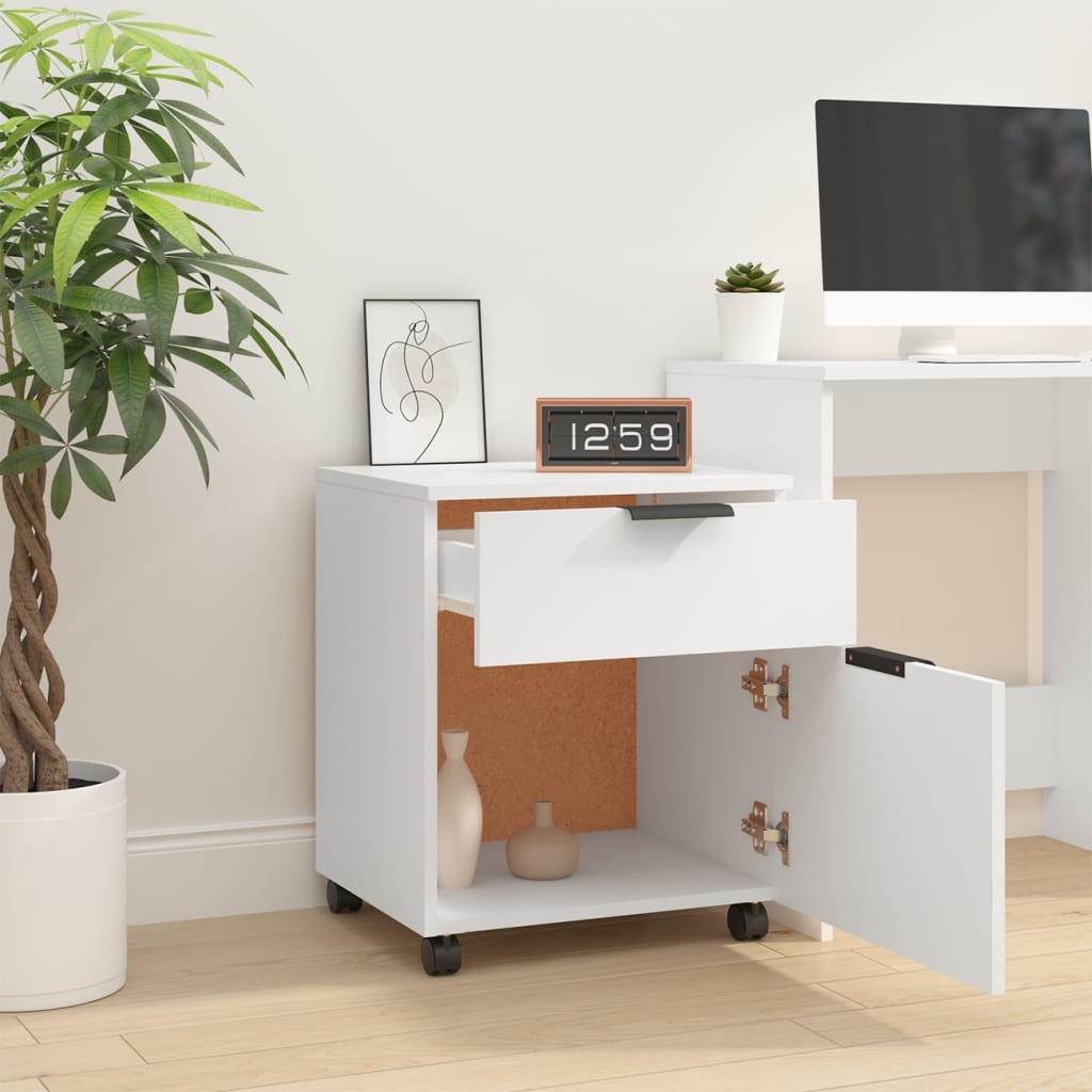 Schedario con Ruote Bianco 45x38x54 cm Legno Multistrato - homemem39