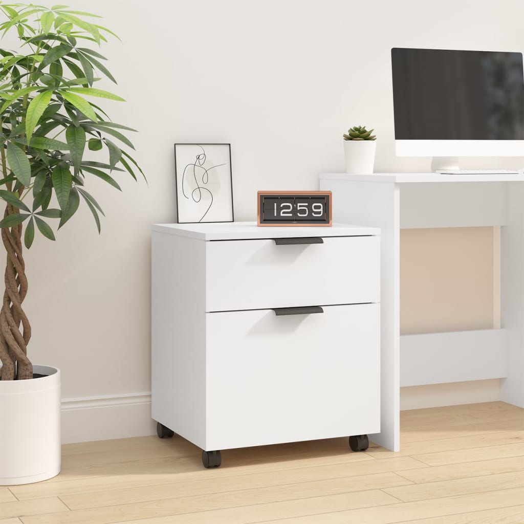 Schedario con Ruote Bianco 45x38x54 cm Legno Multistrato - homemem39
