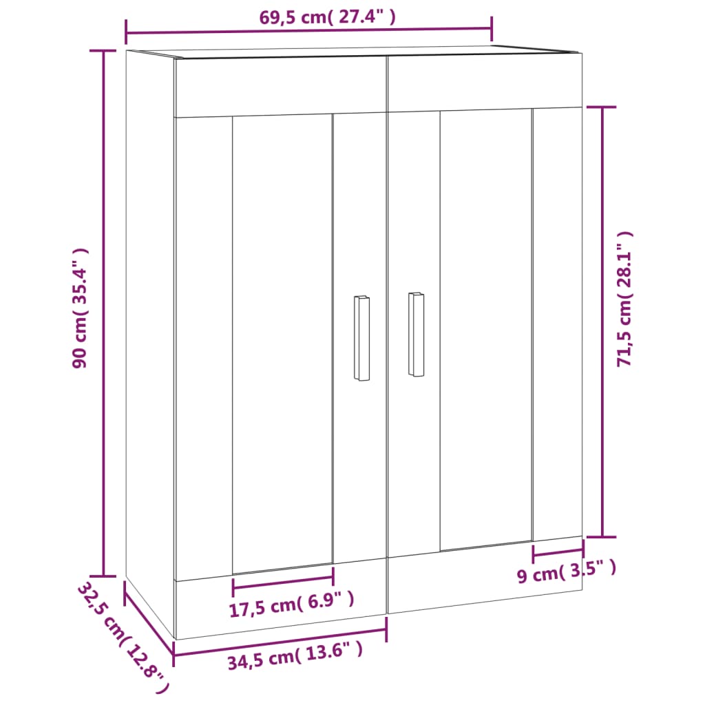 Mobile a Parete Bianco 69,5x32,5x90 cm in Legno Multistrato | homemem39