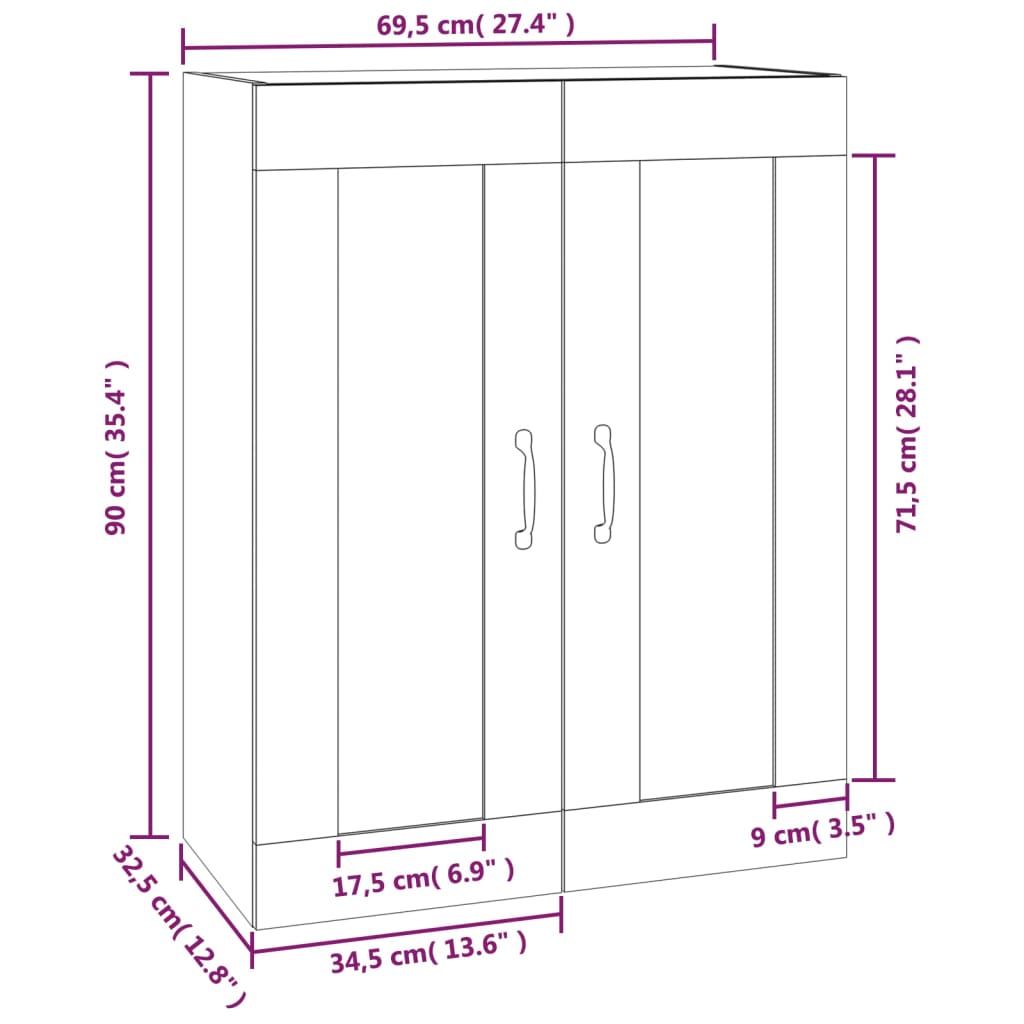 Armadietto Pensile a Parete Nero 69,5x32,5x90 cm - homemem39