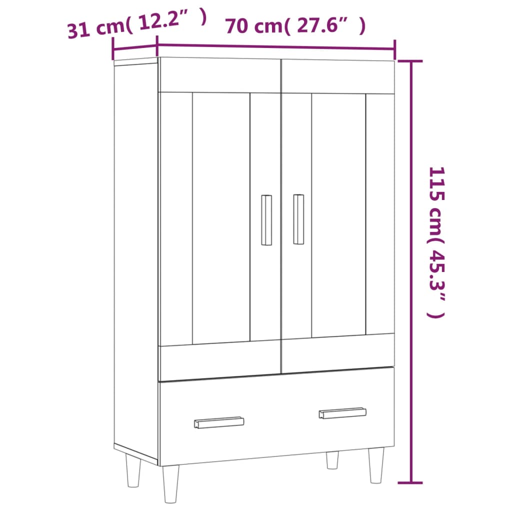 Black Sideboard 70x31x115 cm in Multilayer Wood