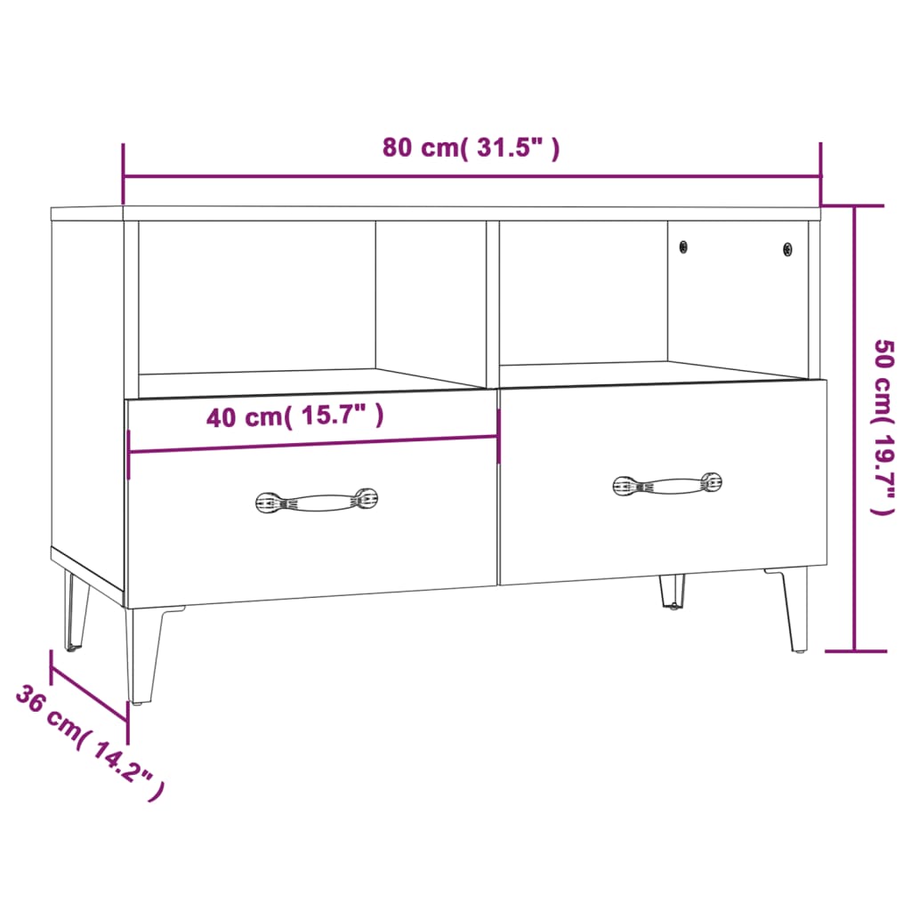 Mobile Porta TV Nero 80x36x50 cm in Legno Multistrato - homemem39