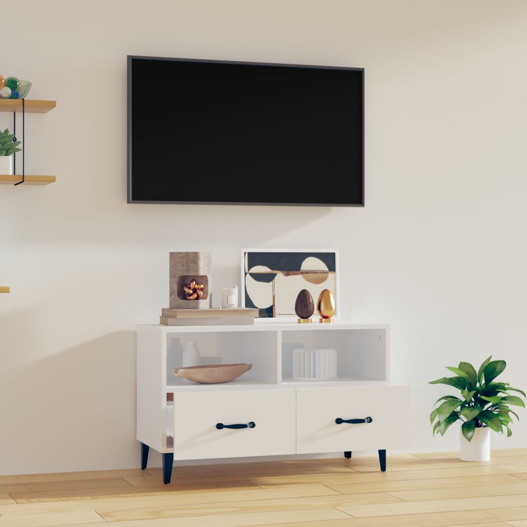 Mobile Porta TV Bianco Lucido 80x36x50 cm in Legno Multistrato - homemem39