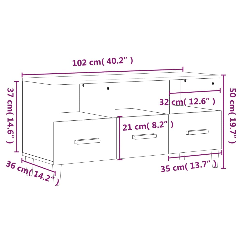 Mobile Porta TV Rovere Sonoma 102x36x50 cm Legno Multistrato | homemem39