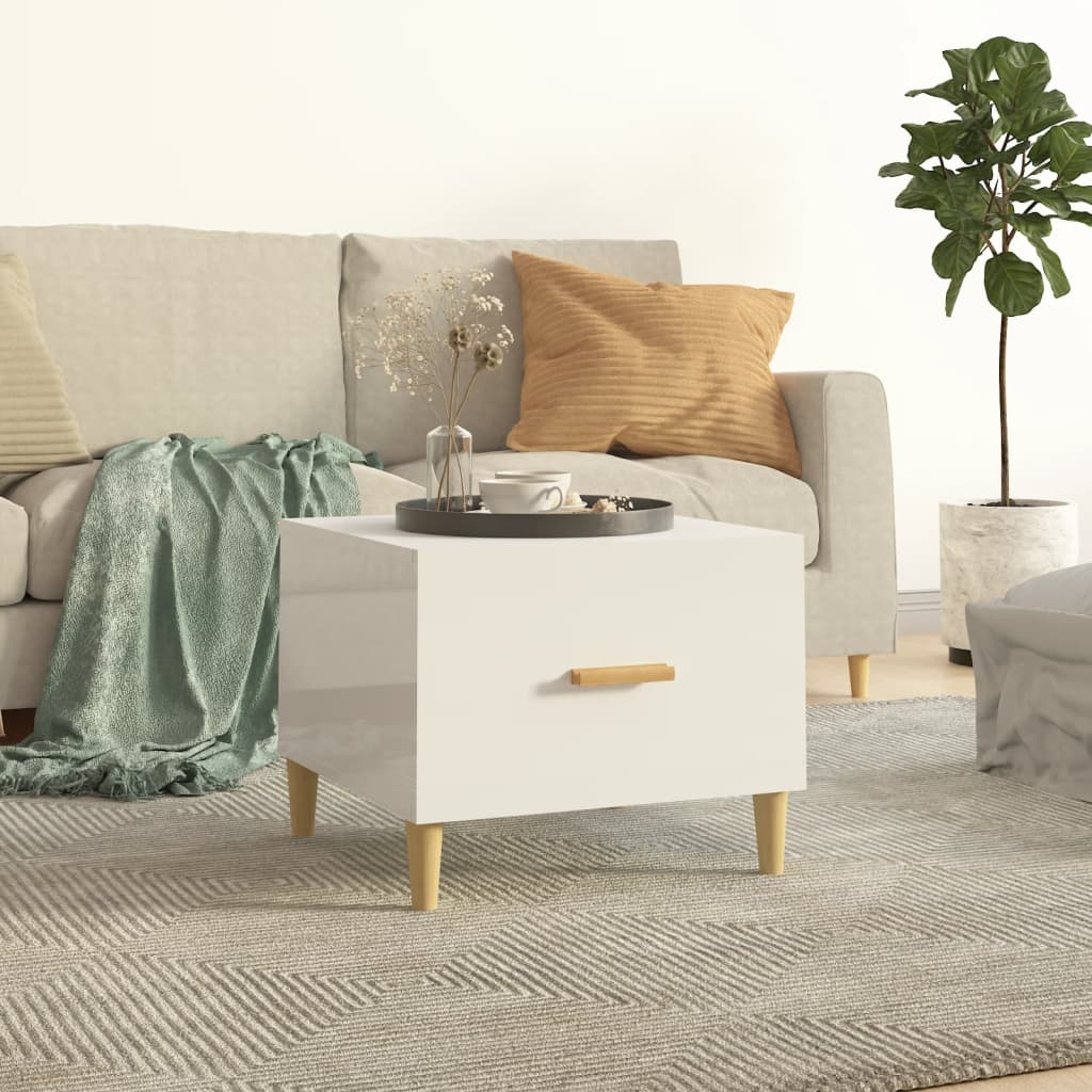 Tavolino da Salotto Bianco Lucido 50x50x40 cm Legno Multistrato | homemem39