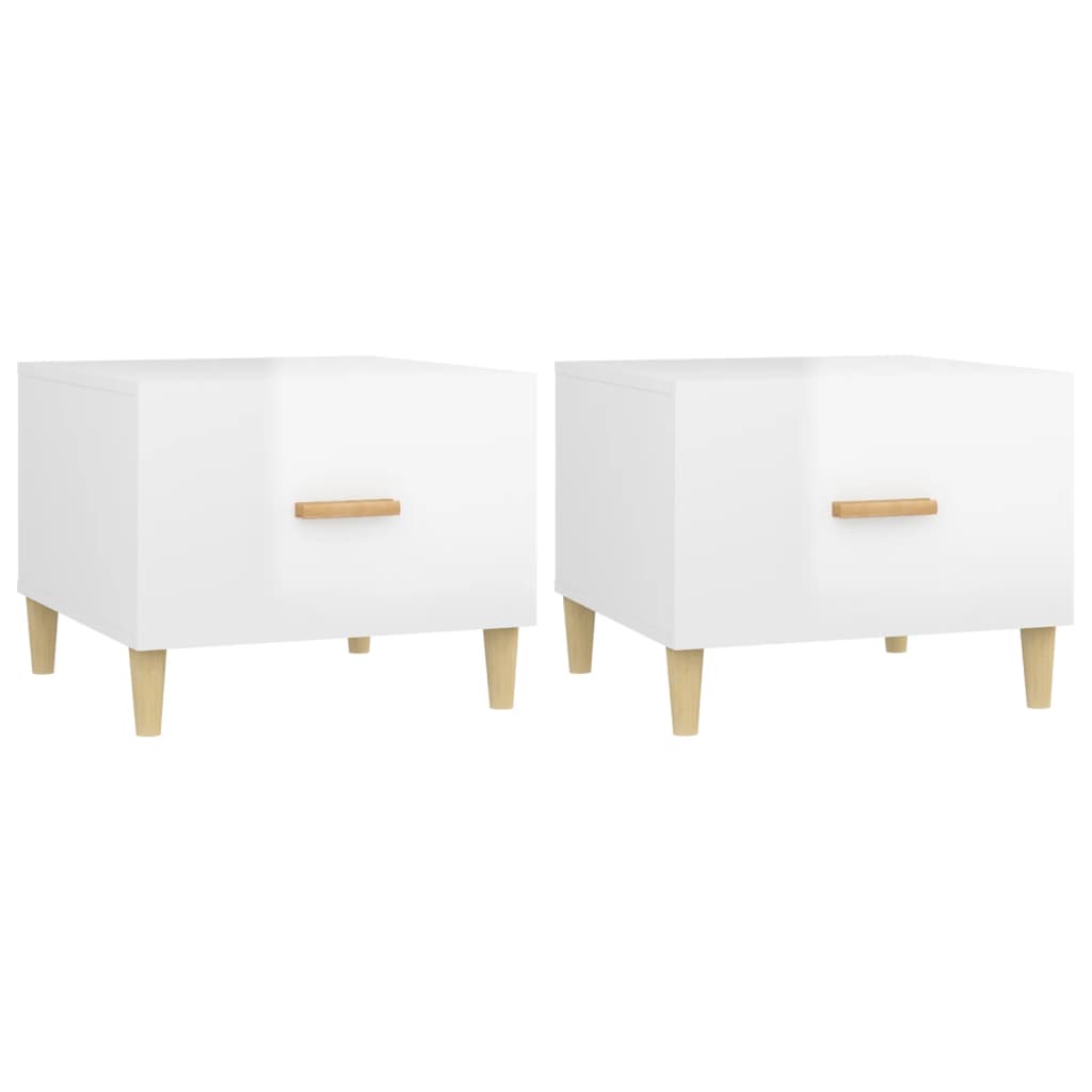 Tavolini Salotto 2pz Bianco Lucido 50x50x40cm Legno Multistrato | homemem39