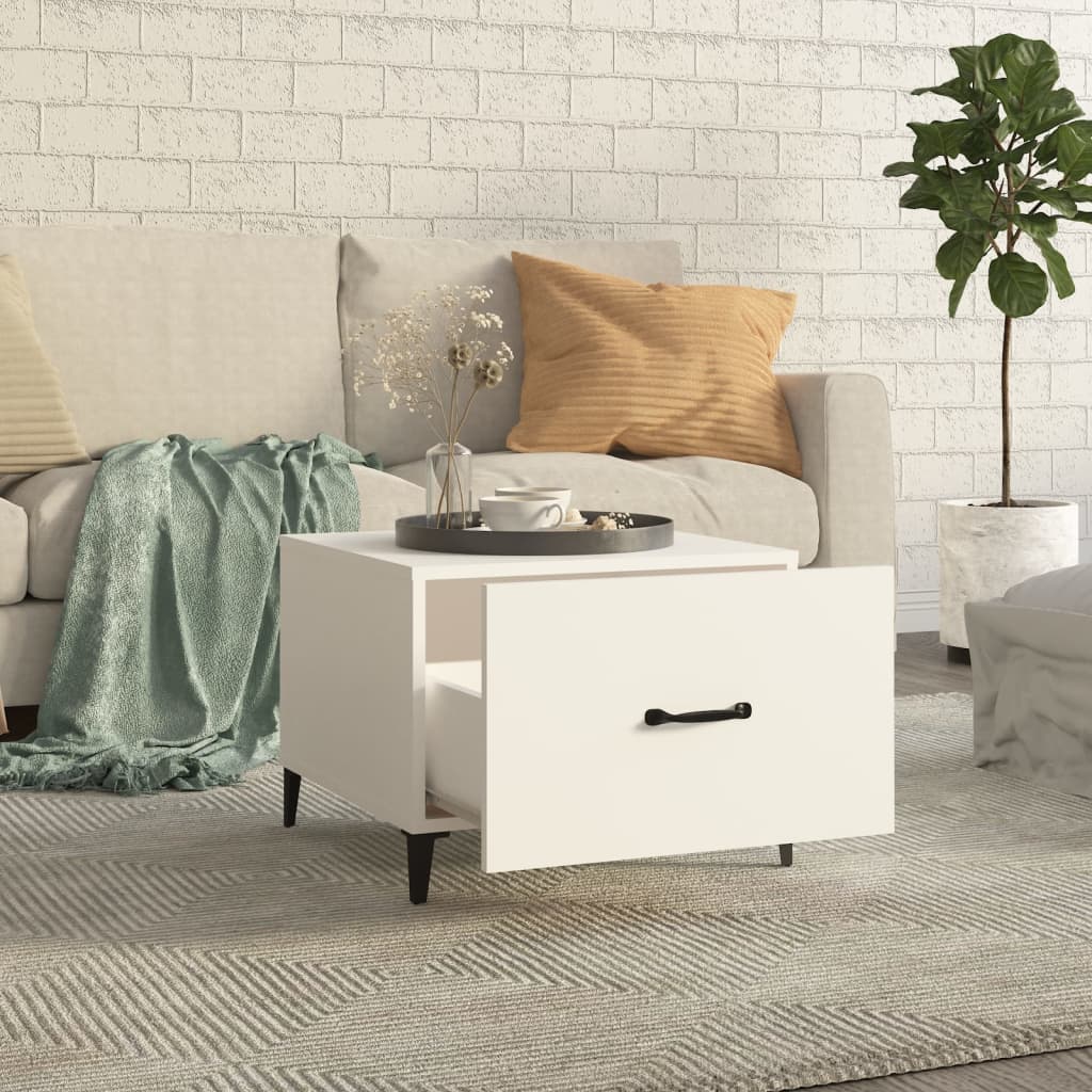 Tavolino da Salotto con Gambe in Metallo Bianco 50x50x40 cm | homemem39