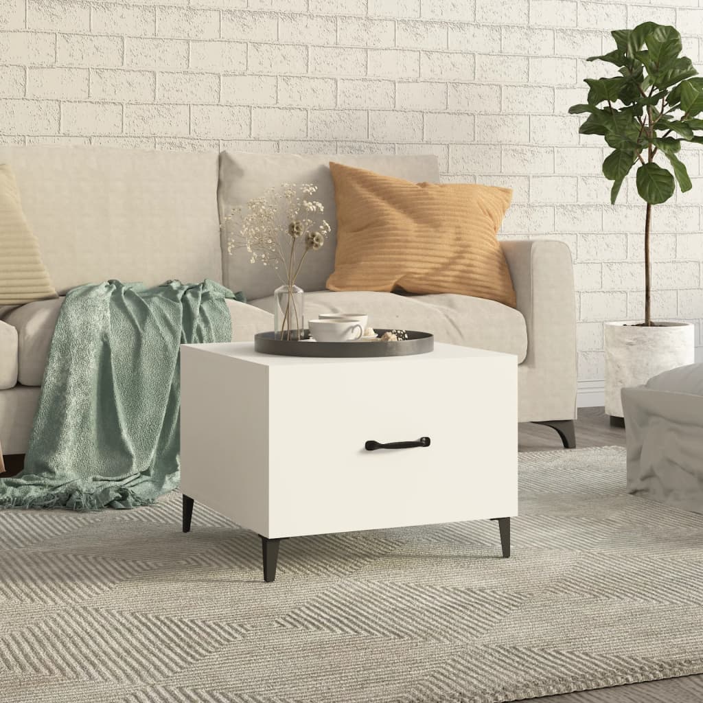 Tavolino da Salotto con Gambe in Metallo Bianco 50x50x40 cm | homemem39