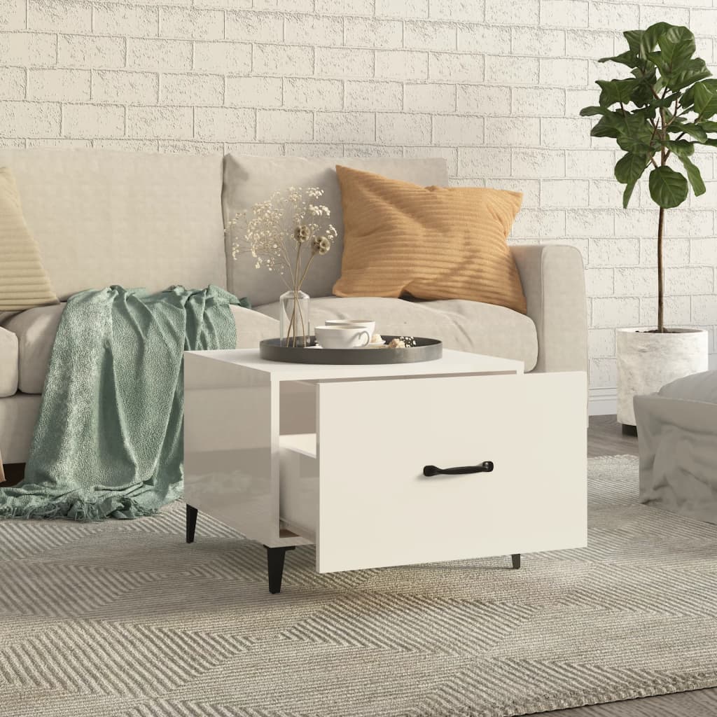 Tavolino Salotto con Gambe in Metallo Bianco Lucido 50x50x40cm | homemem39