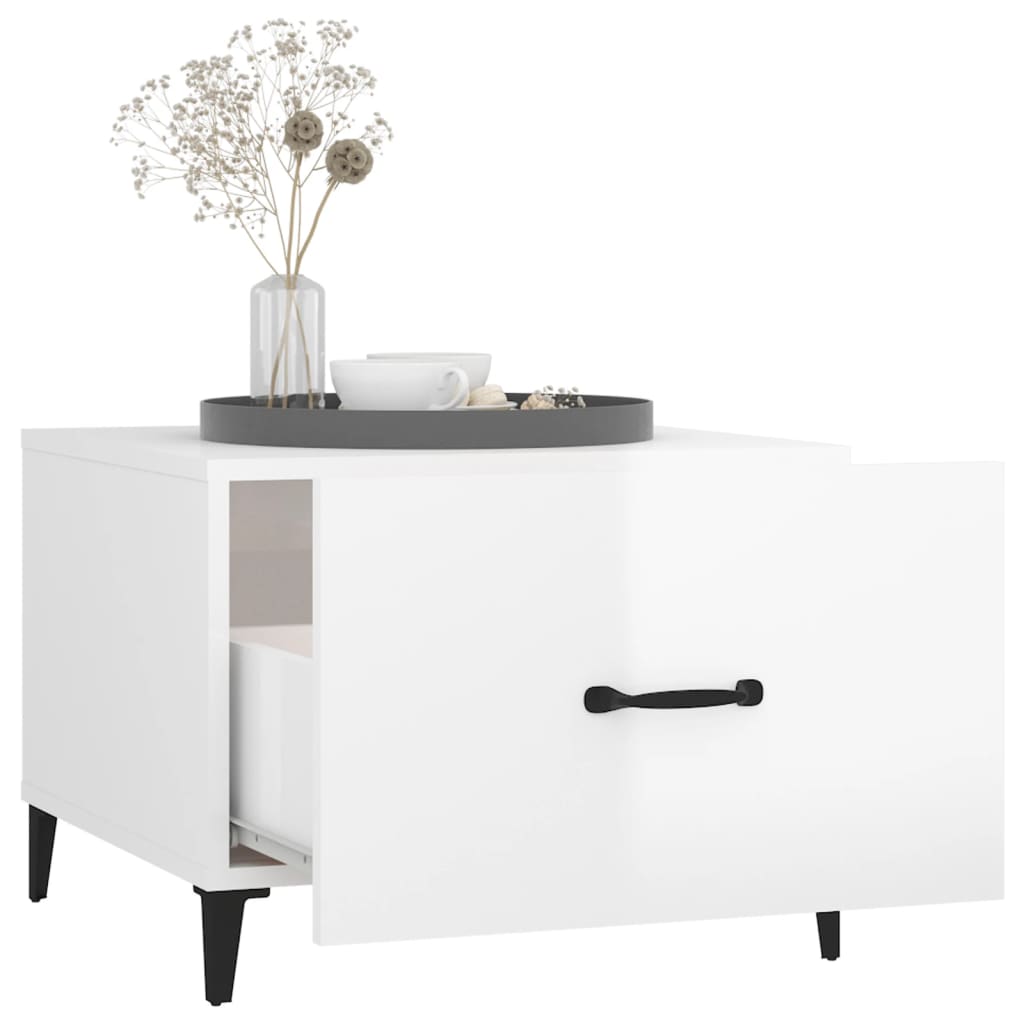 Tavolino Salotto con Gambe in Metallo Bianco Lucido 50x50x40cm | homemem39