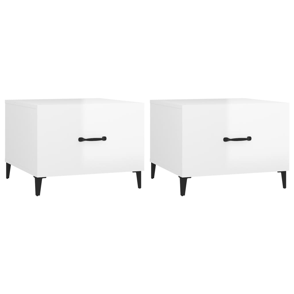 Tavolini Salotto Gambe in Metallo 2 pz Bianco Lucido 50x50x40cm | homemem39