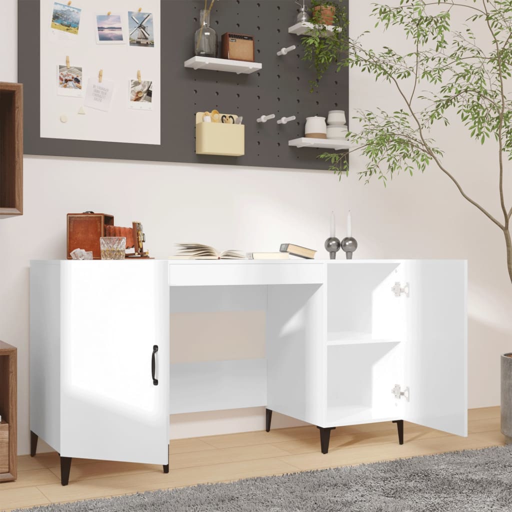 Scrivania Bianco Lucido 140x50x75 cm in Legno Multistrato - homemem39