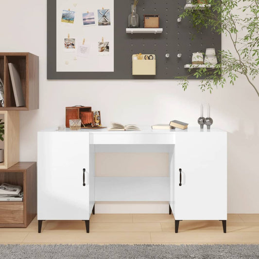 Scrivania Bianco Lucido 140x50x75 cm in Legno Multistrato - homemem39