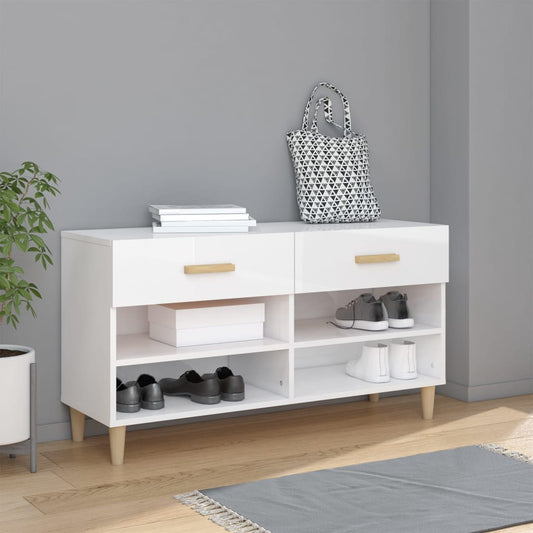 Scarpiera Bianco Lucido 102x35x55 cm in Legno Multistrato - homemem39