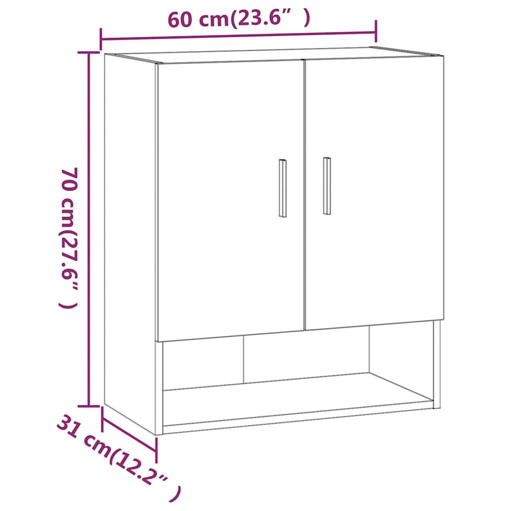 Armadietto a Muro Grigio Cemento 60x31x70 cm Legno Multistrato | homemem39