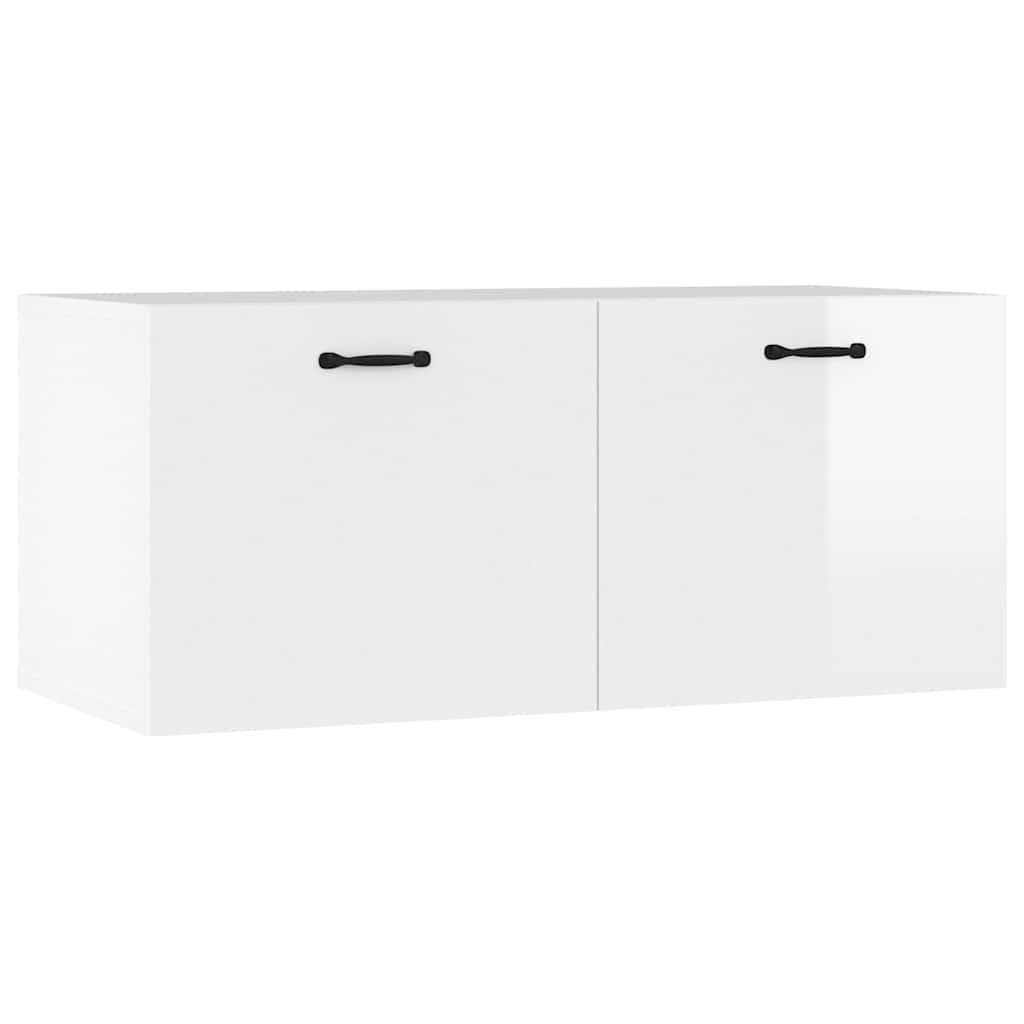 Mobile a Parete Bianco Lucido 80x36,5x35 cm Legno Multistrato | homemem39