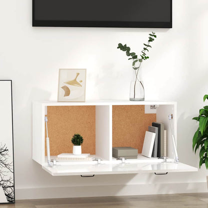 Mobile a Parete Bianco Lucido 80x36,5x35 cm Legno Multistrato | homemem39