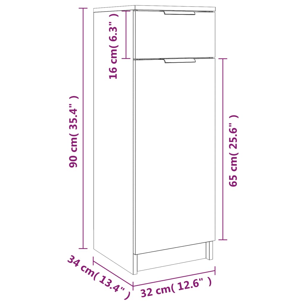 Armadietto Bagno Rovere Marrone 32x34x90cm in Legno Multistrato