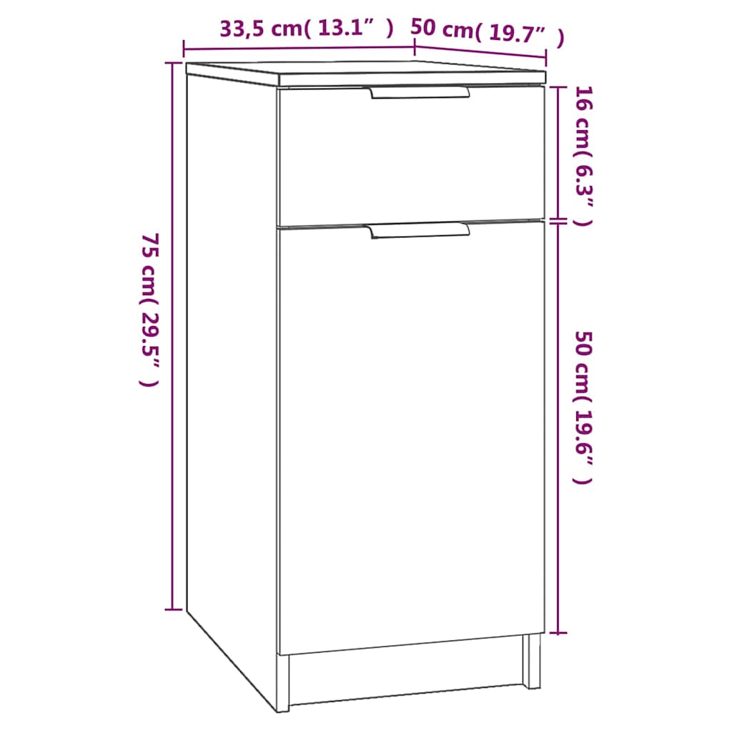 Armadietto Scrivania 33,5x50x75cm legno multistrato
