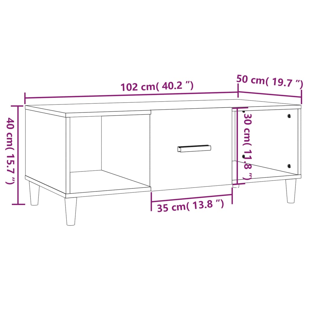 Tavolino Salotto Rovere Marrone 102x50x40 cm Legno Multistrato | homemem39