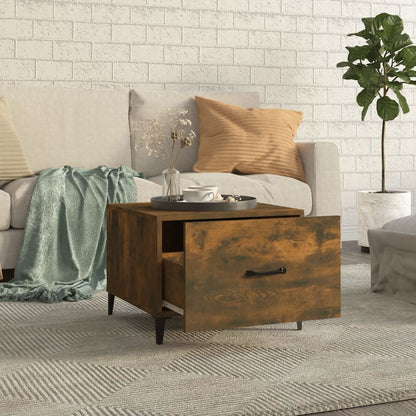 Tavolino da Salotto con Gambe in Metallo Rovere Fumo 50x50x40cm | homemem39
