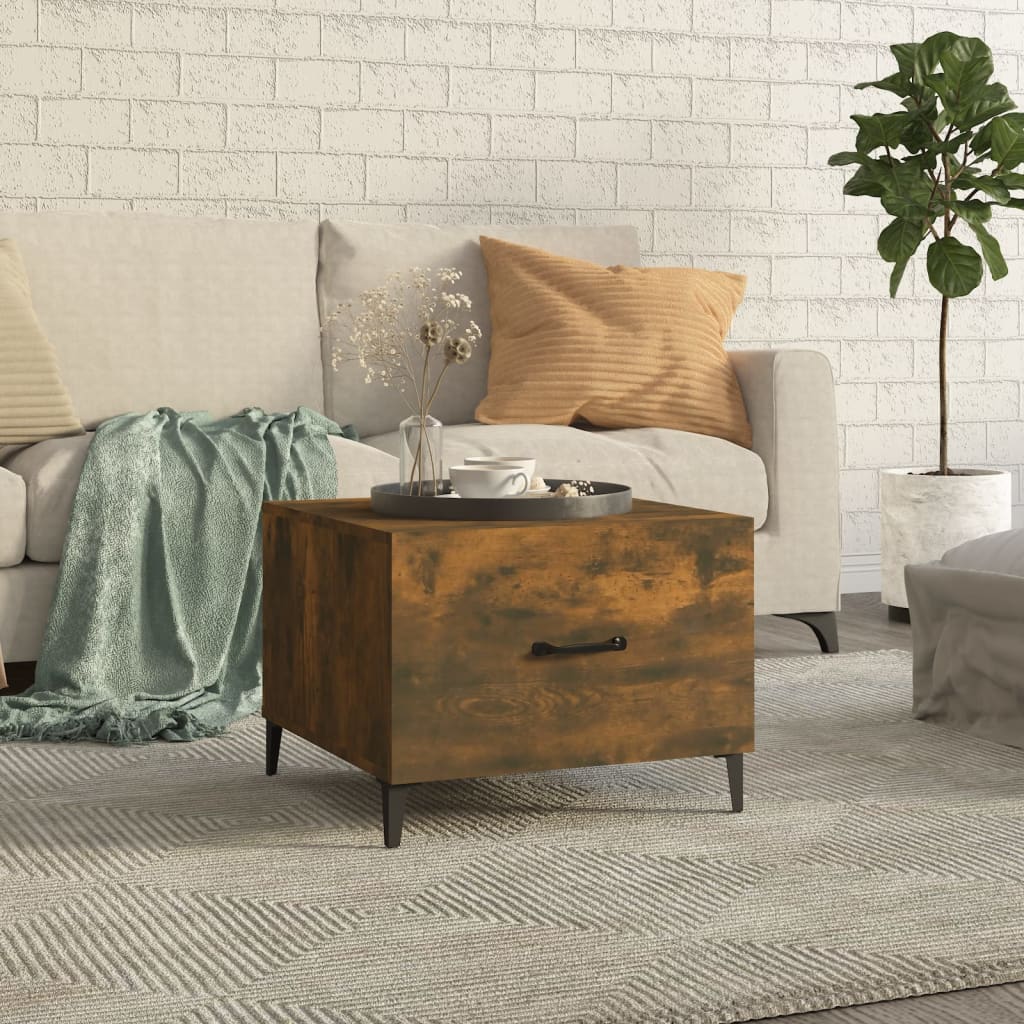 Tavolino da Salotto con Gambe in Metallo Rovere Fumo 50x50x40cm | homemem39